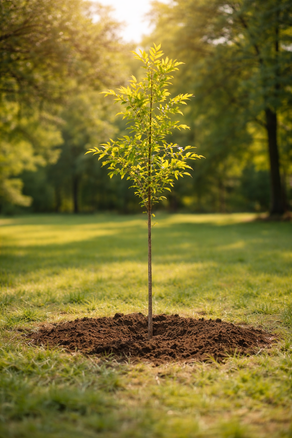 Ein frisch gepflanzter Baum als Zeichen für Nachhaltigkeit
